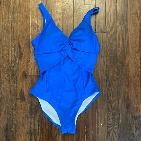 DKNY One Piece Swimsuit Twist Front Blue Size 10 New - Picture 3 of 6